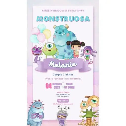 Invitación Cumpleaños Monsters, Inc